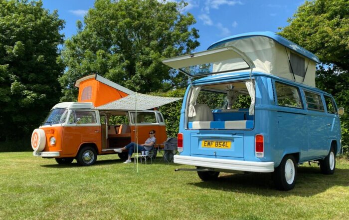 Classic VW campervan hire | Parked up on a campsite