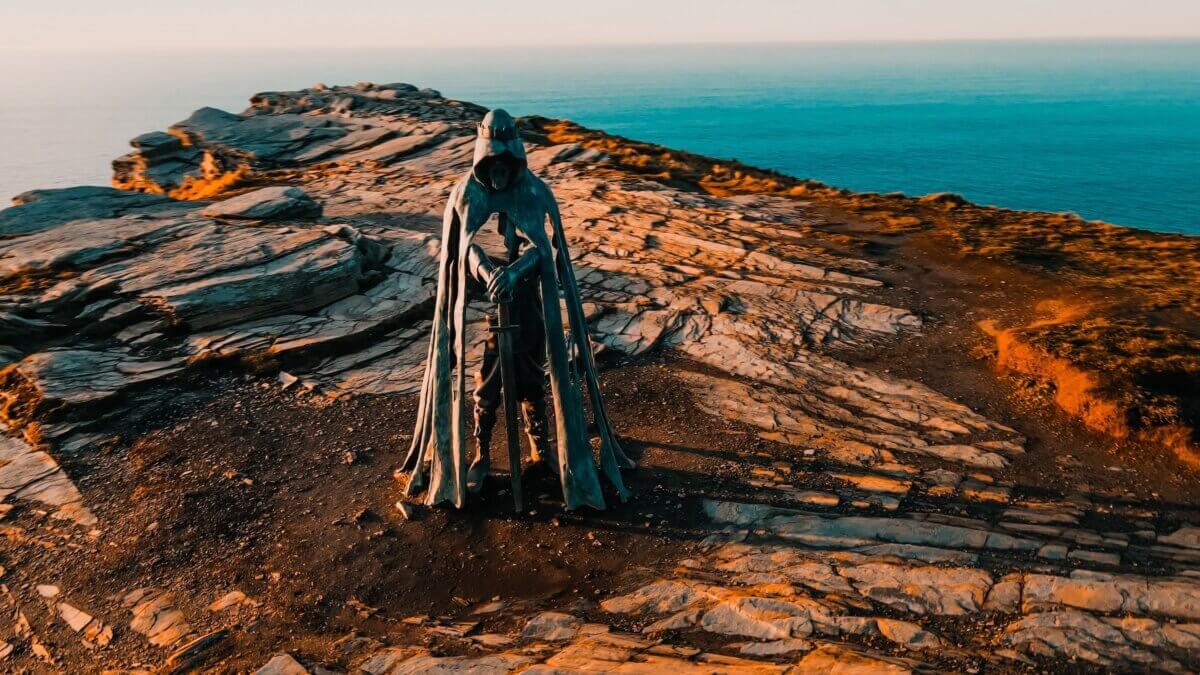 King Arthurs statue at Tintagel Cornwall
